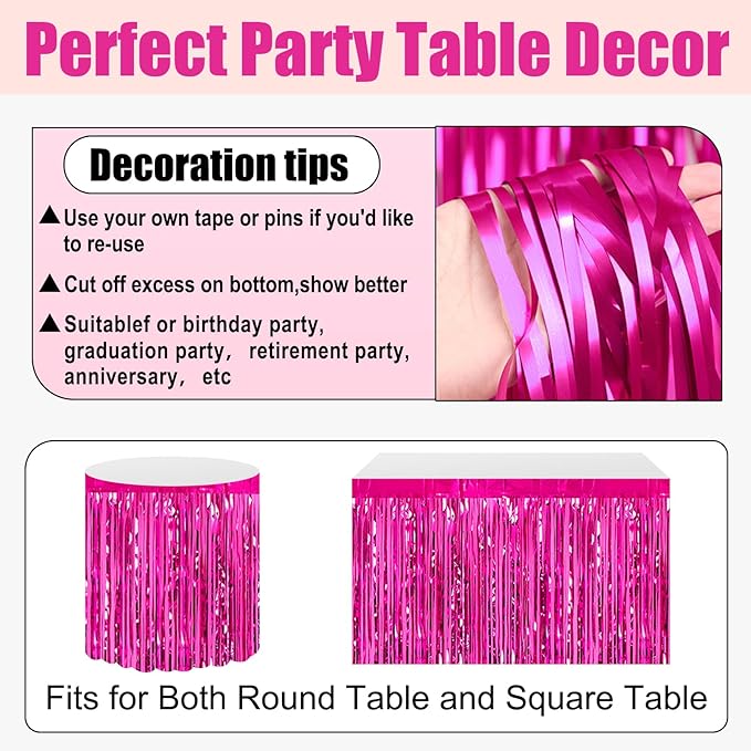 3 Pack 29x108 Inch Rose Red Foil Fringe Table Skirts Metallic Banner - Image 3