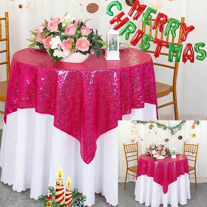 ShinyBeauty Hot Pink Tablecloths Square 36X36 Inch 2 Pieces Small Tablecloth by ShinyBeauty