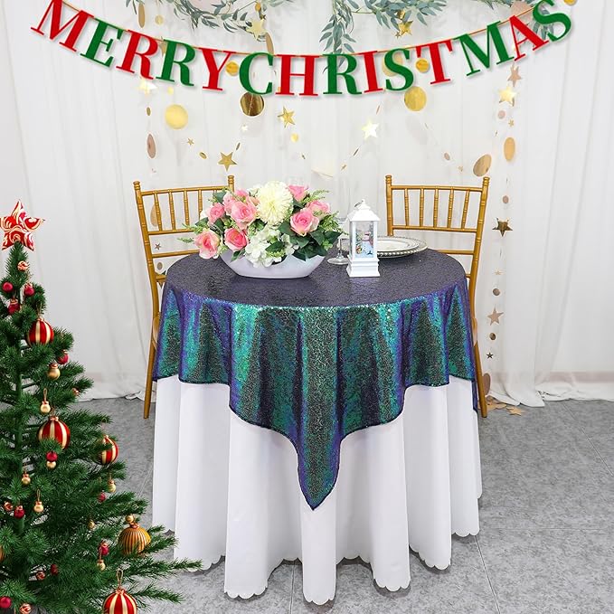 ShinyBeauty Iridescent Green Sequin Tablecloth 54x54” by ShinyBeauty