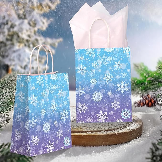 24 Pcs Winter Snowflake Gift Bags, Holiday Kraft Paper Party Favor Bags - Image 4