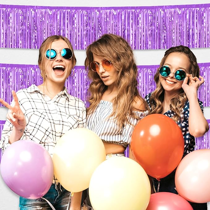 3 Pack 10 Feet Light Purple Foil Fringe Garland Metallic Tinsel Streamers - Image 4