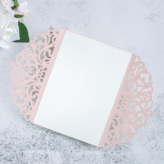 20Pcs Blush Pink Laser Cut Invitation Cards - Image 4