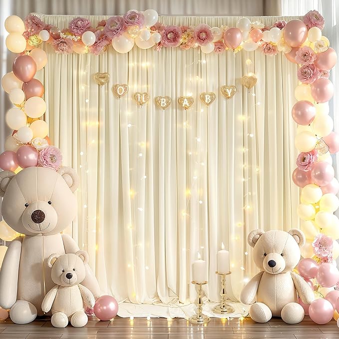Beige Backdrop Curtains with Lights String - Image 9