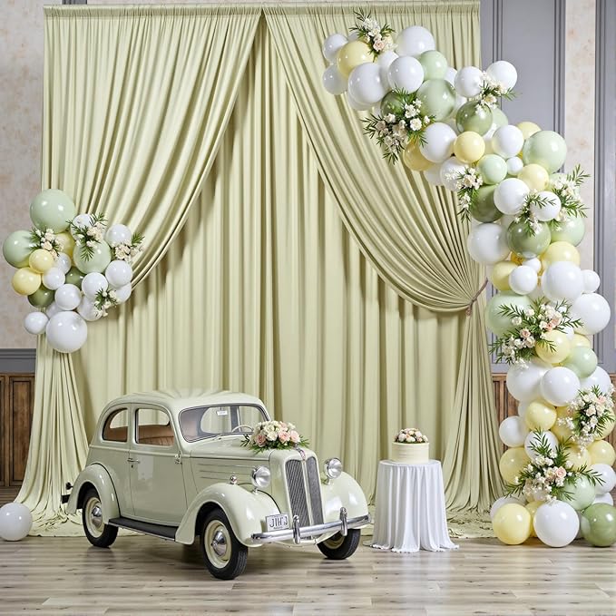 10 ft x 10 ft Wrinkle Free Sage Green Backdrop Curtain - Image 3