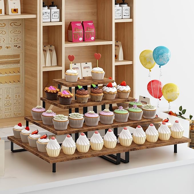 ELITEROO Wooden Cupcake Stand, Tiered Cupcake Display Tower Stand - Image 2