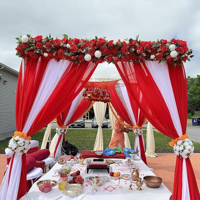 DUOBAO Red Chiffon Backdrop Curtain-2 Panels 29x96-Inch Wedding Backdrops - Image 9