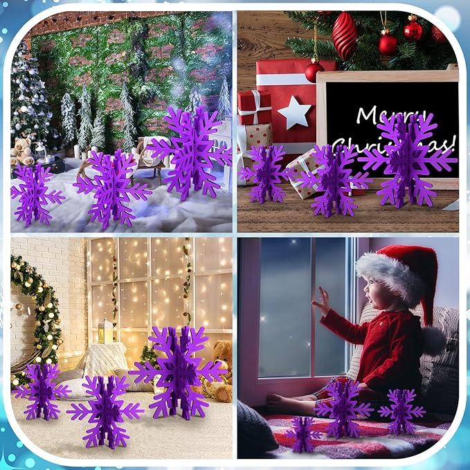 Bucherry 12 Pcs Wooden Snowflake Table Decor 3D Snowflake Tabletop Signs and - Image 6