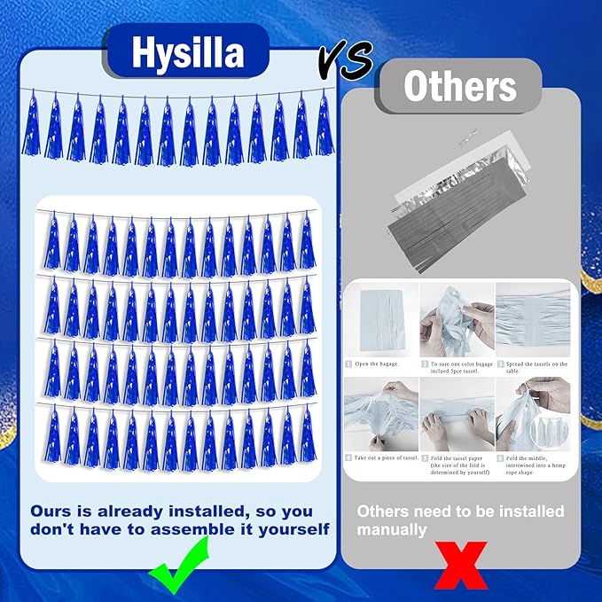 3P Blue Foil Fringe Metallic Tassel Streamers Banner Tassel Garland - Image 3