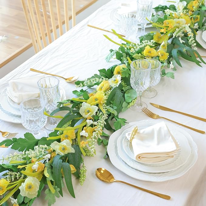Mizii Yellow Artificial Flower Garland 6FT Fake Poppy Floral Garland Hanging - Image 5