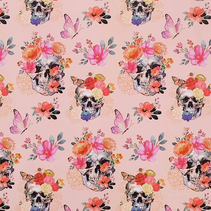 Aimyoo Gothic Wrapping Paper Roll, 17 Inch X 33 Feet Skull Floral Butterfly - Image 2