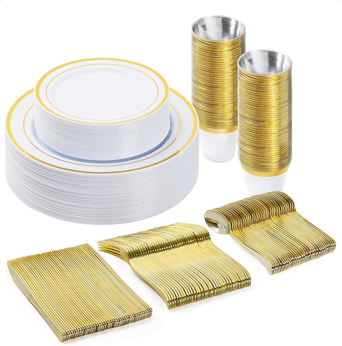 BESTVIP 150PCS Plastic Dinnerware Set, Anniversary, Includes: Dinner Plates by Bestvip