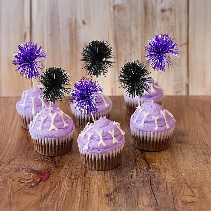 Ephlyn 30Pcs Foil Firework Cupcake Toppers Sparkle Tinsel Cupcake Picks Happy - Image 4