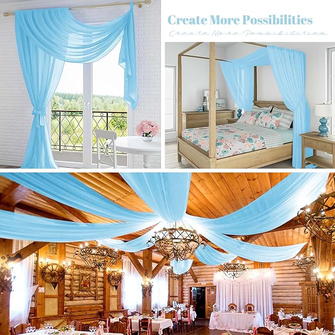 4 Panels Light Blue Wedding Arch Draping Fabric Cheesecloth Fabric 35" x 20FT - Image 8