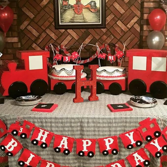 TONIFUL 8 Inch Red Glitter Letter H Table Centerpiece A-Z Red Birthday Party - Image 5