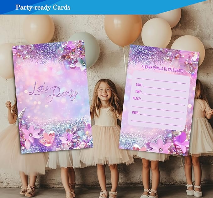Pink Birthday Invitations for Girls, Modern Sparkle Birthday Party Invitaions - Image 2