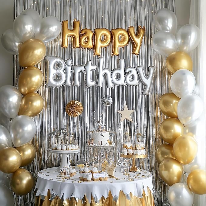 ParyWoo Silver Streamers 3pcs Tinsel Backdrop 8.2FT Metallic Tinsel Foil Fringe - Image 3