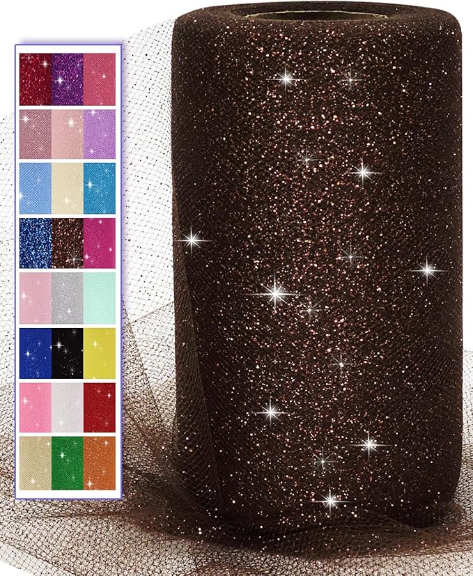 Glitter Tulle Fabric Rolls, 6 Inch 50 Yards Sparkling Spool Ribbon Sequin by AblemeDeco