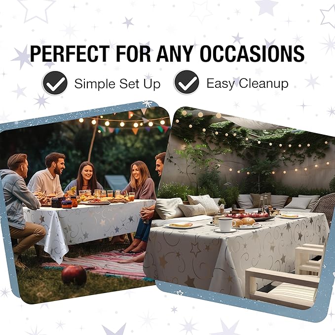 Exquisite Silver Star Tablecloth Plastic 12-Pack Disposable Rectangle - Image 5