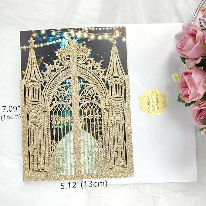 20PCS Laser Cut Wedding Invitations, Wedding Invitation Card Pocket, Quince - Image 2