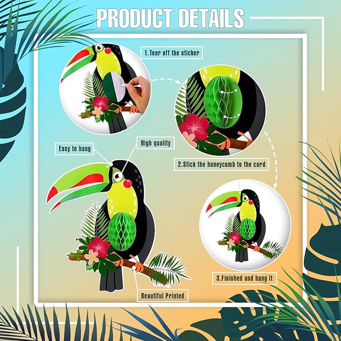 6 Pieces Tropical Birds Honeycomb Cutouts, Large Parrot Hanging Decor Parrot - Image 6