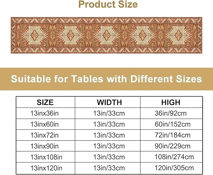 Boho Bohemia Style Orange Table Runner, Country Rustic Farmhouse Magical - Image 2