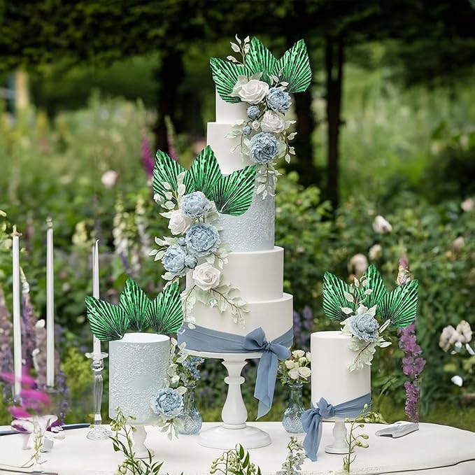 Ephlyn 6Pcs Paper Palm Leaves Fan Cake Toppers Palm Leaf Fan Cake Picks Craft - Image 4