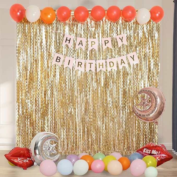4 Pack Wavy Champagne Gold Metallic Tinsel Foil Fringe Curtains Backdrop - Image 5