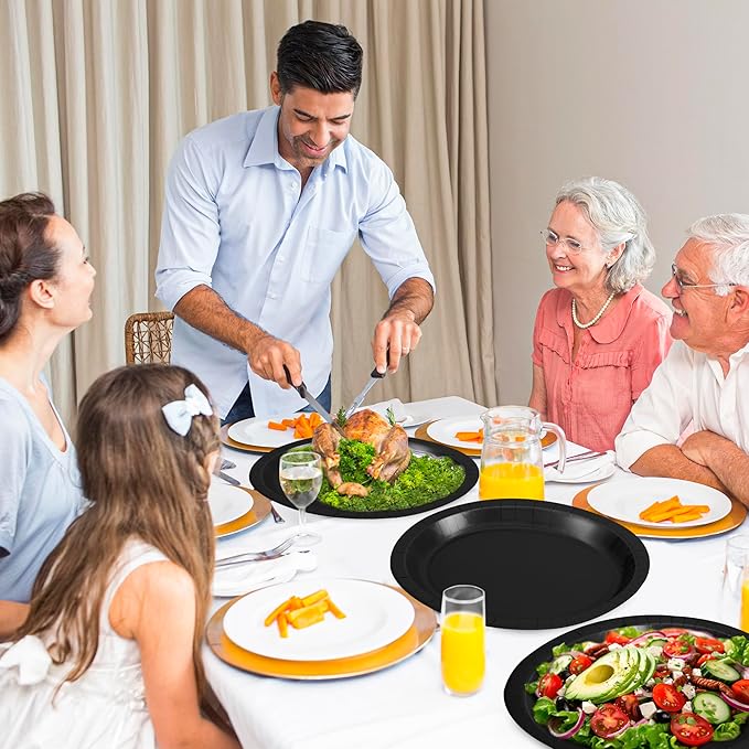 QZYL 50 Count Black Large Paper Plates, 12.2'' X 10.2'' Oval Disposable Plates - Image 6
