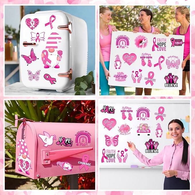 Xuhal 25 Pcs Breast Cancer Awareness Magnets Decoration Pink Gnome Ribbon - Image 7