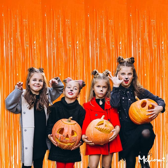 4 Pack Orange Fringe Curtain Backdrop, 3.2Ft x 6.6Ft Metallic Tinsel Foil - Image 3