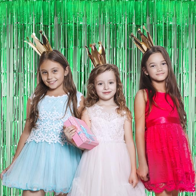 2 Pack Green Foil Fringe Backdrop Curtains, Tinsel Streamers Birthday Party - Image 5