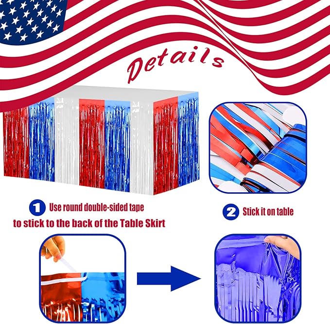 4 Pack 29x108 Inch Metallic Foil Fringe Tinsel Table Skirts - Image 3
