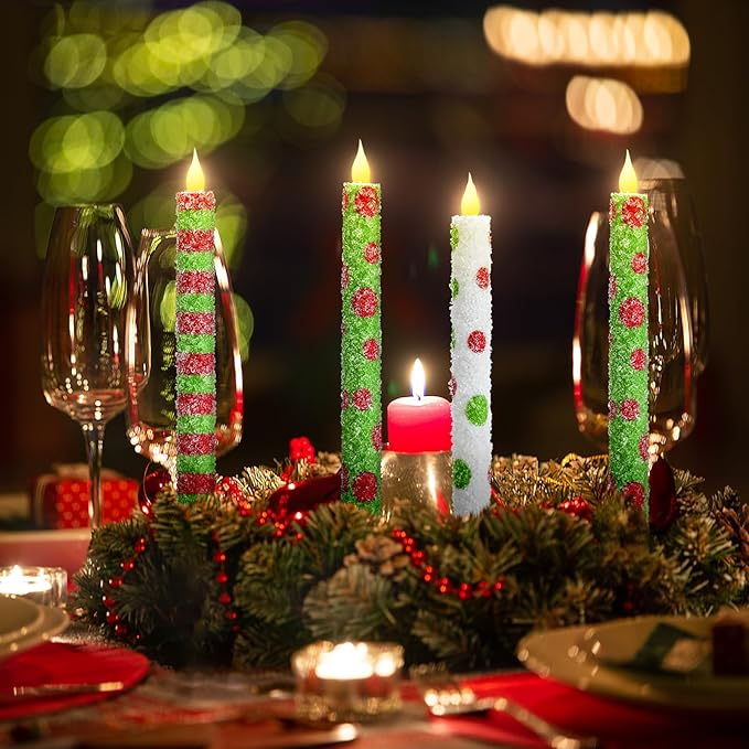 Baquler 6 Pcs Christmas Flameless Taper Candles 10.6 Inch Elf Theme Candles - Image 4