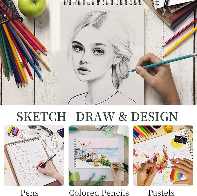 SuFly 9"x12" Drawing Paper, 100 Sheets Each, Top Spiral Sketch Pad, 68lb/100gsm - Image 6