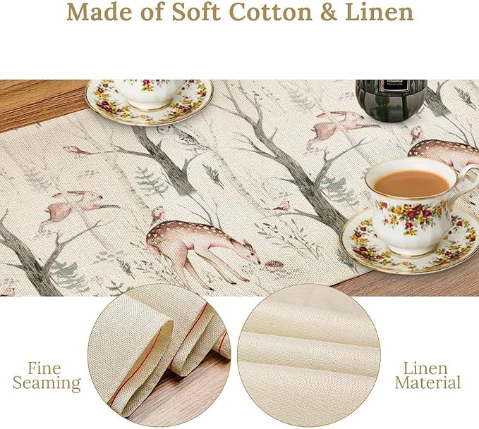 Rustic Woodland Table Runner, Farmhouse Forest Animals Mushroom Country Lodge - Image 5