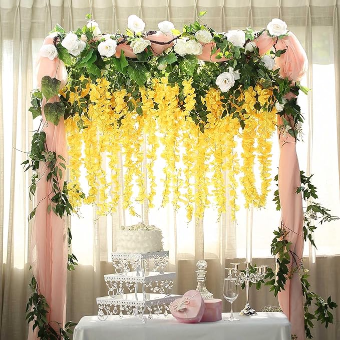 24 Pack Yellow Wisteria Hanging Flowers Garland, 3.77 Feet Artificial Flower - Image 7