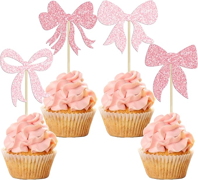 Gyufise 36Pcs Bow Cupcake Toppers Glitter Bowknot Cupcake Picks Bow Tie by Gyufise