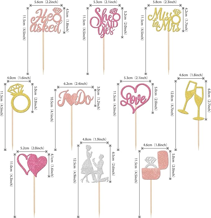 30 PCS He Asked She Said Yes Cupcake Toppers Glitter Miss to Mrs I Do Love - Image 2