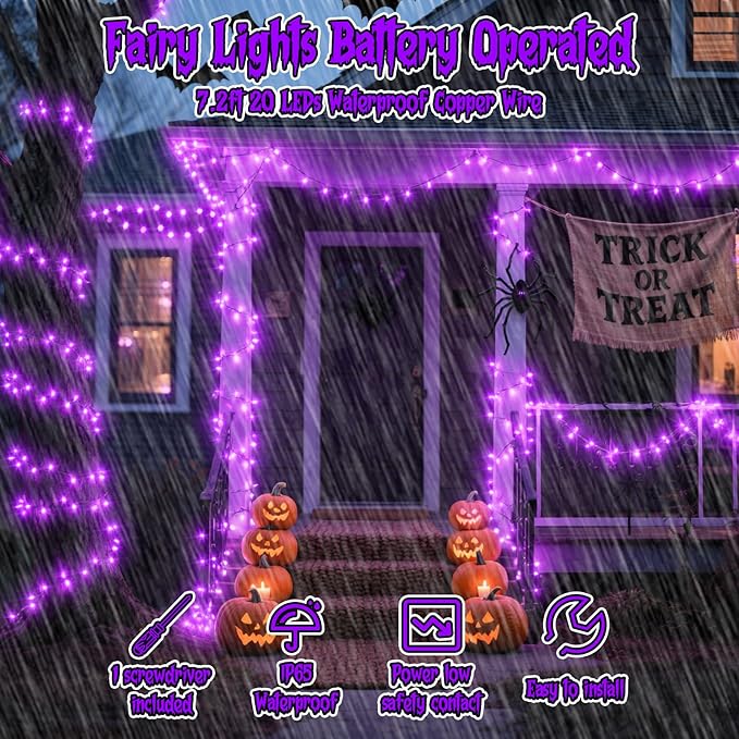 TingMiao Halloween Purple Fairy Lights Battery Operate, 7.2ft 20 LEDs String - Image 3