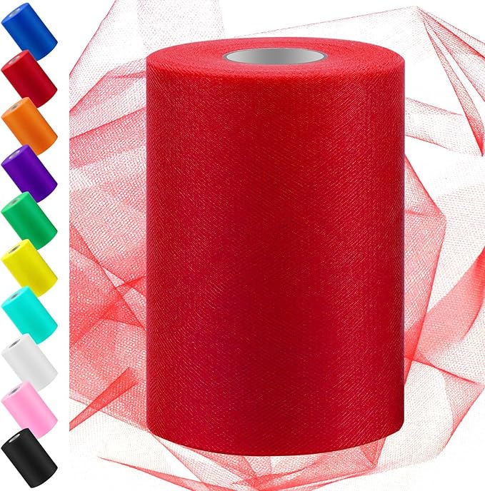 Swpeet 6 Inch by 100 Yards Red Tulle Fabric Roll, Fabric Spool Tulle Ribbon by Swpeet