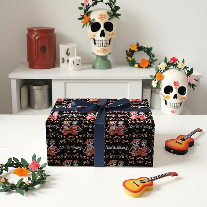 LeZakaa Day of the Dead Wrapping Paper Roll, Día de Muertos Skeleton Couple - Image 4