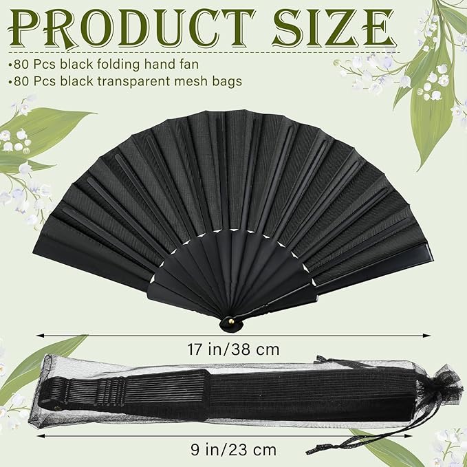 Wenqik 80 Pcs Wedding Folding Hand Fans Bulk Silk Fabric Chinese Handheld - Image 2