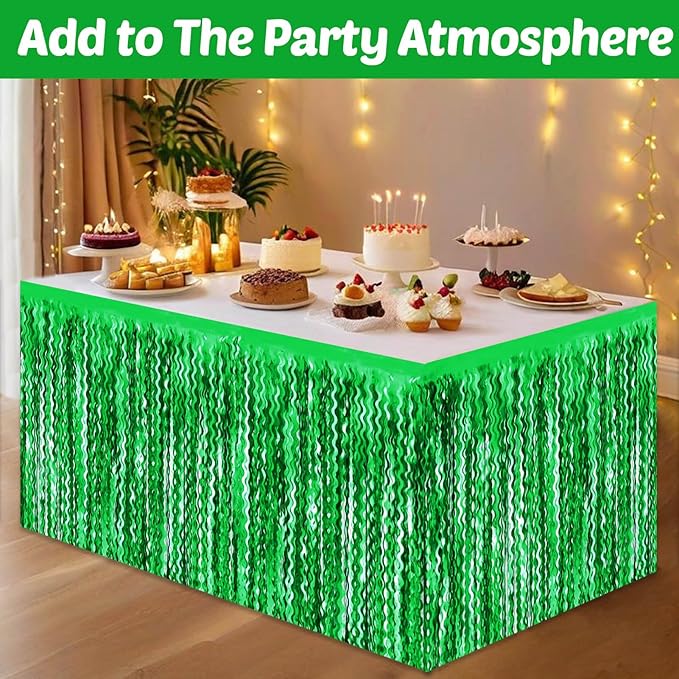 6 Pack 29x108 Inch Green Wave Foil Fringe Table Skirts Metallic Banner - Image 4