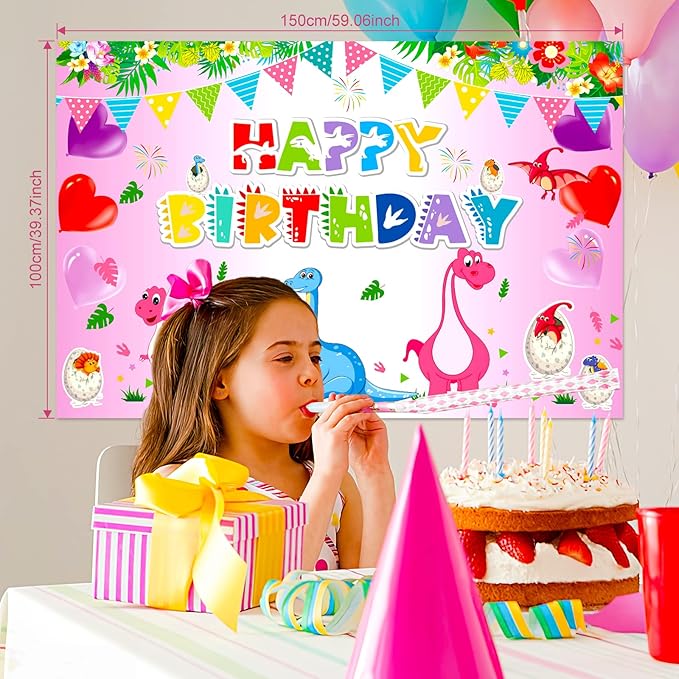 194 PCS Pink Dinosaur Party Decorations - Image 5
