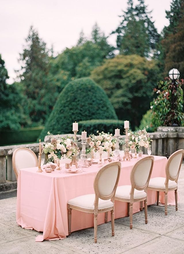 12 Pack 60 x 102 Inch Rectangle Tablecloth Pink Polyester Tablecloth - Image 5