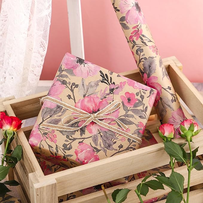 RUSPEPA Pink Wrapping Paper Roll, 17 in x 16.4 ft, Mini Roll, Floral Wrapping - Image 5