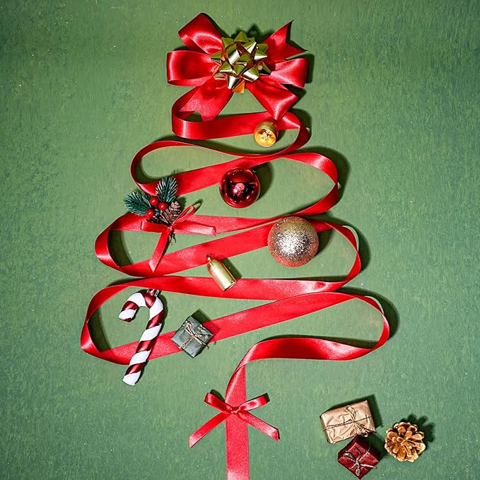 LaRibbons Bright Red Satin Ribbon 1 Inch 25 Yards Luxury Double Faced Red Ribbon - Image 3