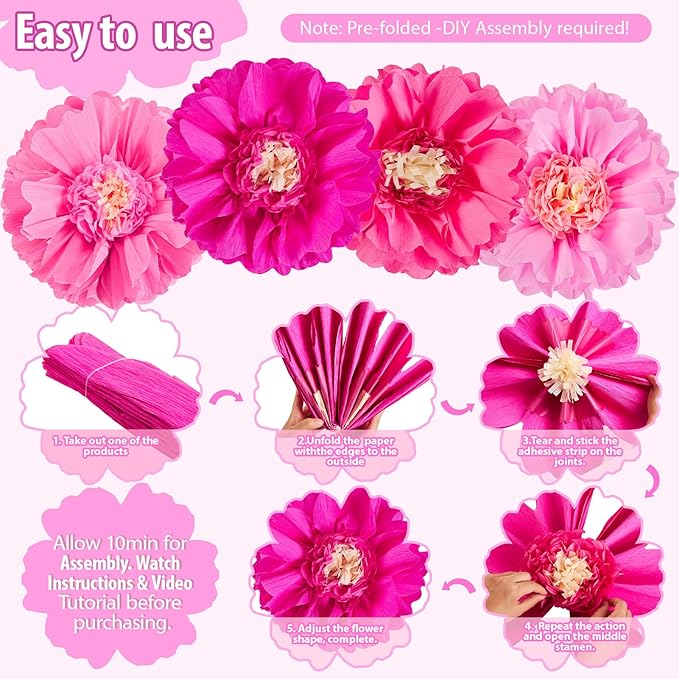 SUNBEAUTY 20" Giant Hot Pink Tissue Paper Flowers - Image 2