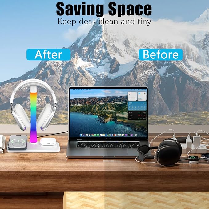 Headphone Stand with Wireless Charger, Gaming Headset Stand with RGB Light Mode - Image 7