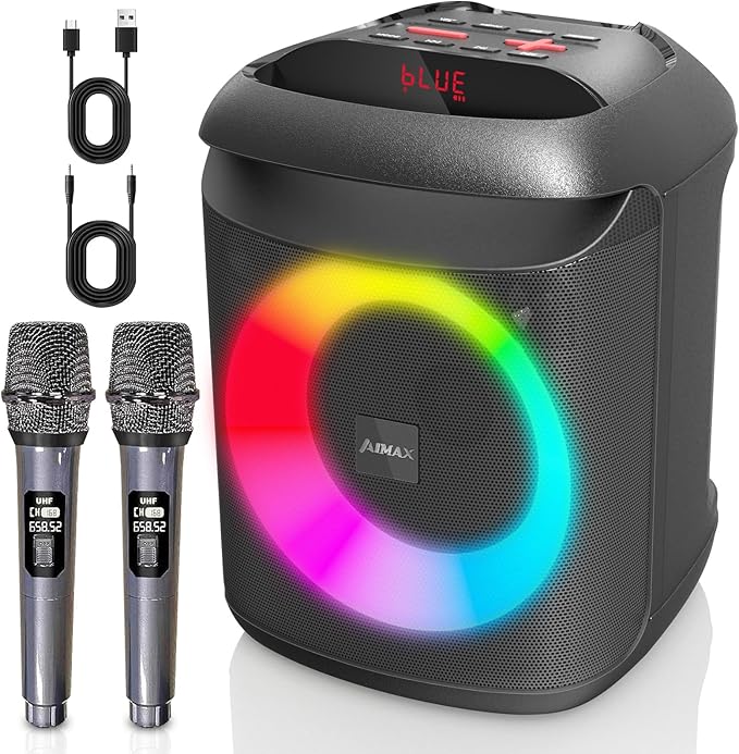AIMAX Karaoke Machine with Bluetooth and Two Wireless Microphones, Portable by Unknown